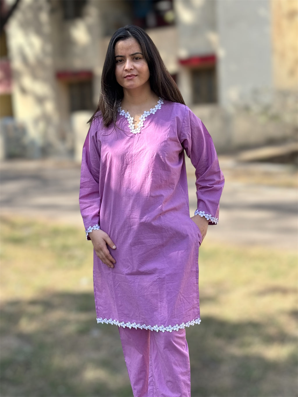 Haze Kurta Set With Lace Detailing
