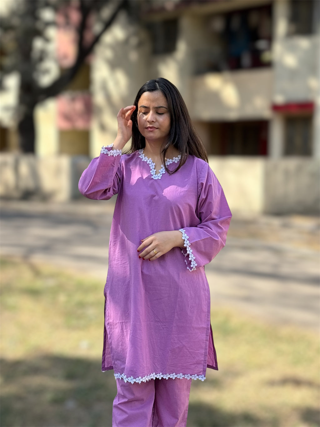Haze Kurta Set With Lace Detailing