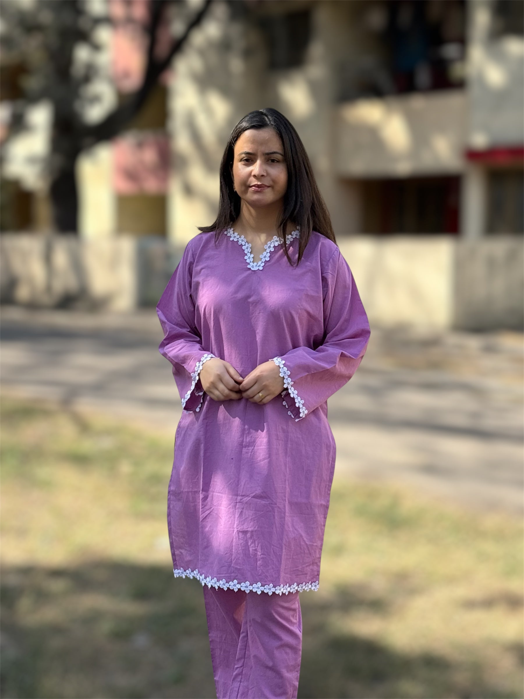 Haze Kurta Set With Lace Detailing