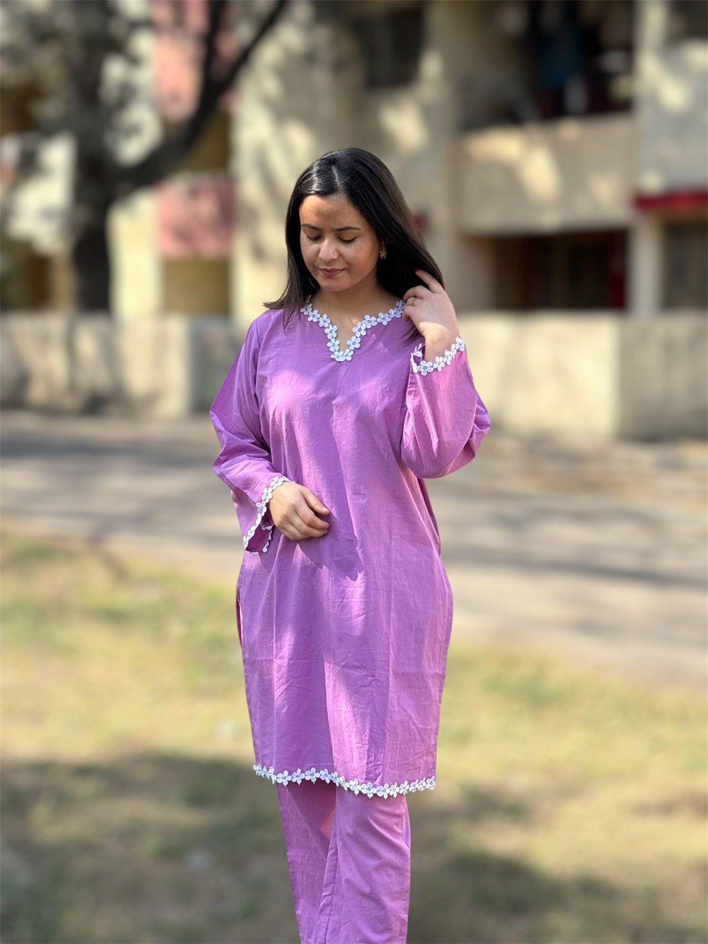 Haze Kurta Set With Lace Detailing